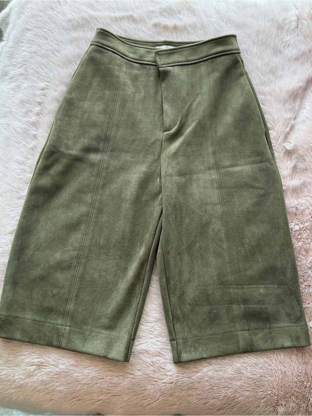 Zara Olive Green High-Waist Bermuda Shorts